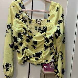 Elegant Yellow and Black Floral Blouse